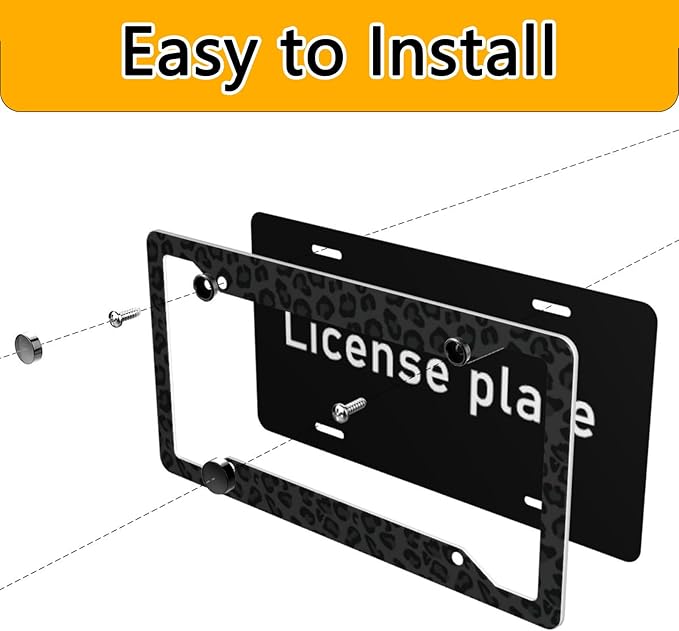 License Plate Frame 2 Pack Front Rear Aluminum Metal Rust-Proof Universal Car Tag Frames Holder with 4 Holes Car Decor Accessory with Screws for Men Women - Black Leopard