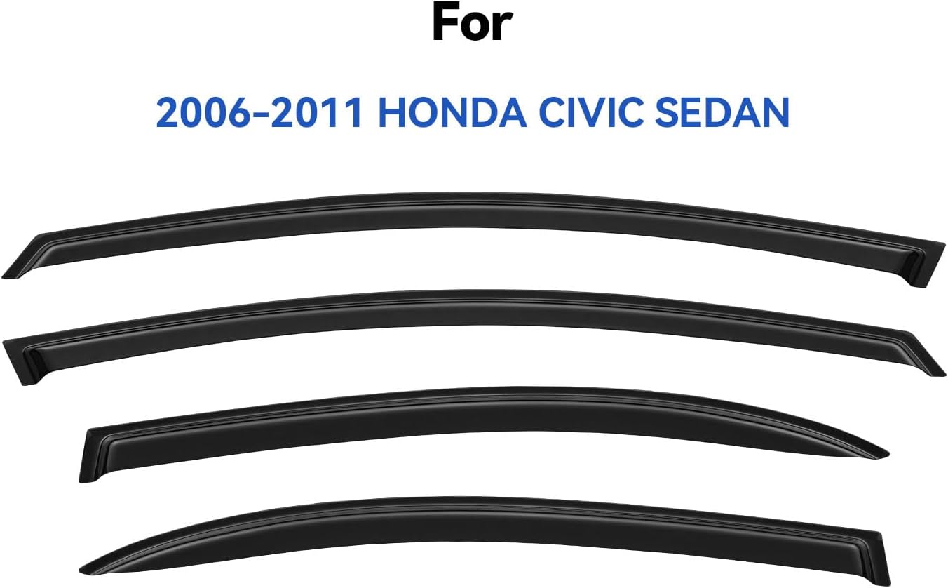 Window Visors Rain Guards for 2006 2007 2008 2009 2010 2011 Honda Civic, Out-Channel Window Vent Wind Deflectors Visors Shades for 06 07 08 09 10 11 Civic Sedan