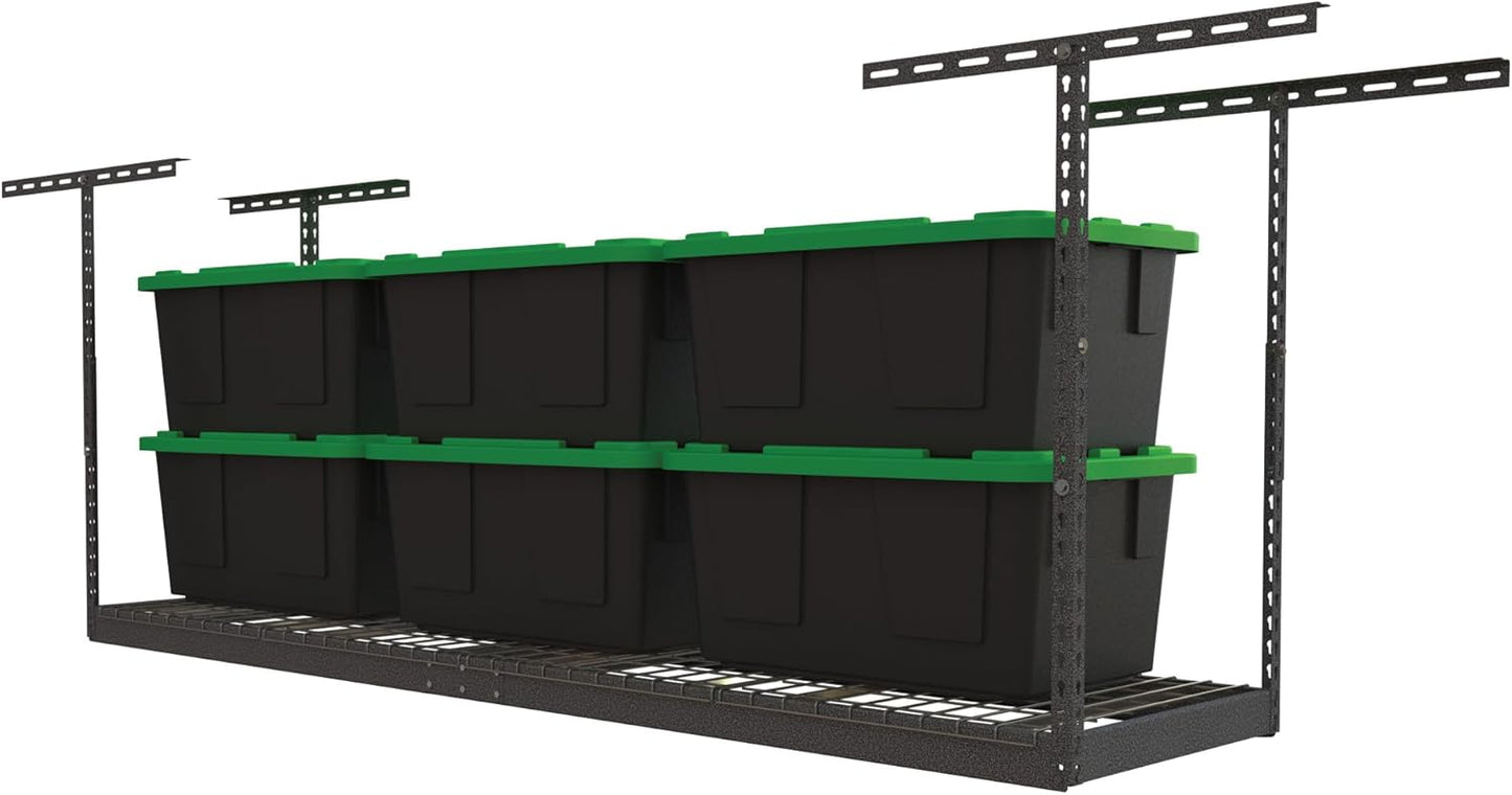 MonsterRax Overhead Garage Storage Rack 2x8, Ceiling Mounted Shelving, Adjustable Hanging Organizer, Heavy Duty Steel, 350 Pound Capacity, Color: Hammertone, Adjusts 18-33" from Ceiling