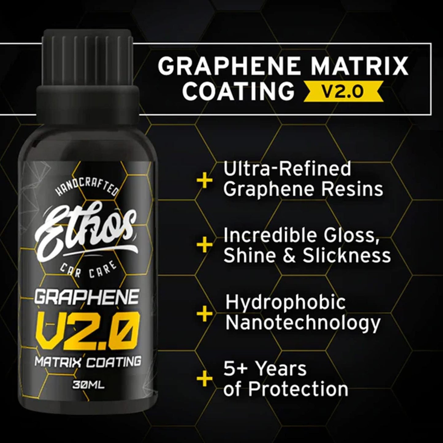 Ethos Handcrafted Car Care Graphene Matrix Coating with Applicator - Graphene Ceramic Coating | 5+ Years of Protection | Incredible Hydrophobic - Revolutionary Graphene Nanotechnology