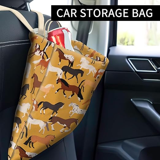 Car Trash Can, Cute Car Trash Bag, Hanging Car Organizer and Storage Bag, Trash Bin for Car Accessories, Vehicle, Travelling, Camping Cute Horse Pattern