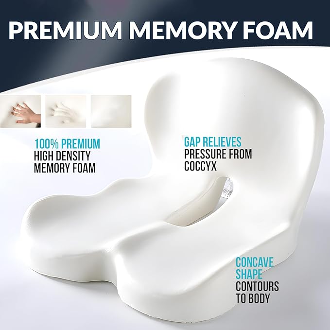 Memory Foam Seat Cushion for Truck Driver Office Chair Cushion Home Chair Cushion Car Seat Cushion Non Slip Pad Sitting Ergonomic Cushions for Office Workers Car Drivers (Black & Gray)