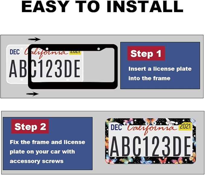 1pcs Colorful Butterfly License Plate Frame for Women,Inspirational Butterfly car Decorative tag Frames Girly,Colorful Butterflies License Plate Cover Holder for Vehicle with car Keychain tag