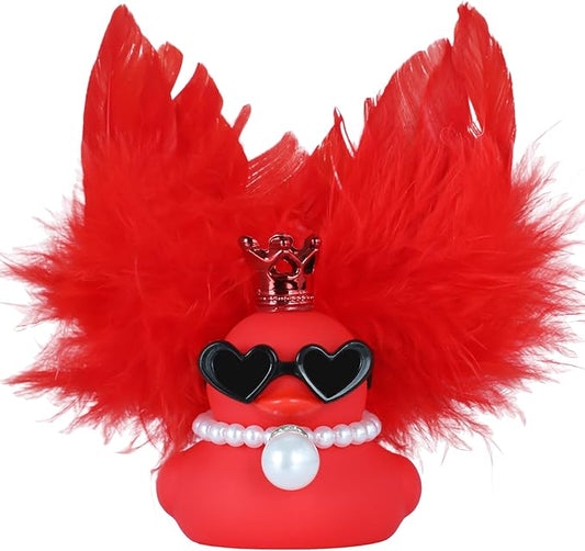 Car Ducks Rubber Duck Car Ornaments, Red Angel Feather Duck with Crown, Sunglasses, Red Wings & Pearl Necklace, for Women, Office, and Home Decor