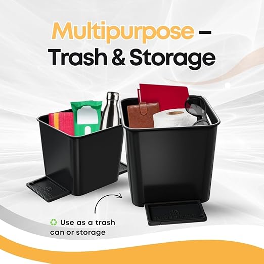 Car Trash Can 2L with Stability Wings & Velcro for Extra Stability ??Magic Strip & Clip for Fabric & Rubber Mats ??Durable Plastic, Easy Pull Trash Bags Included ??Black