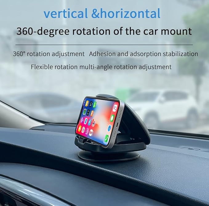Phone Mount for Car, 360° Rotatable Dashboard Horizontal & Vertical Viewing Cell Phone Holder, Washable Reusable Car Phone Mount，for Mobile Phones