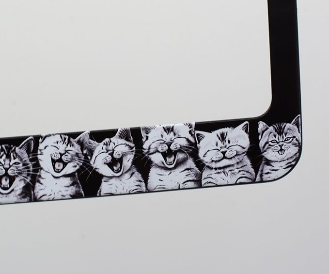 1pcs Black White Cat Fish Plate Frame for Women, Kitten Fish car tag Frames Girly for Vehicle with Non Adhesive Electrostatic Sticker