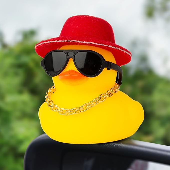 Rubber Duck Car Ornaments Duck Car Dashboard Decorations Accessories with Mini Top Hat Necklace and Sunglasses(T3)
