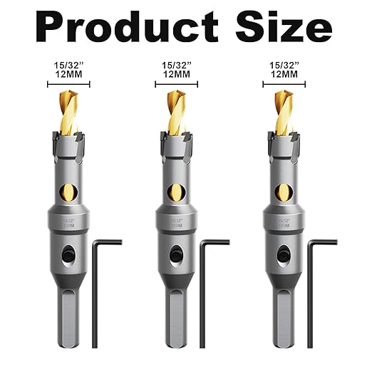 Metal Hole Saw 15/32" (12mm) 3Pcs Set Heavy Duty Tungsten Carbide Tipped Hole Cutters Set with L-flench, for Steel Iron,Aluminum,Stainless stell,Plastic