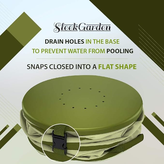 Collapsible -45 Gallon Canvas Garden Waste Bag -Pop-up Bucket Reusable Yard Leaf Bag Holder- Heavy Duty Hardshell Bottom ??with Drain Holes for Lawn Pool Garden Camping Trash Debris Bag with Handles