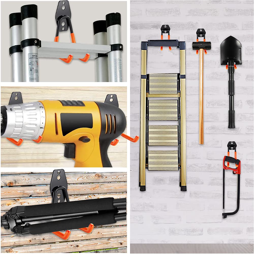 3-H Heavy Duty Garage Hooks [8 Pack] - 3-Round Welding Tech Holds 22lbs More - Thickened Steel Wall Mount for Ladders, Tools & Storage - Rustproof Utility Hardware