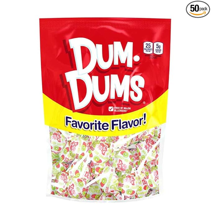 Dum Dums Strawberry Kiwi Lollipops - Bulk Candy Bag with Lollipops Individually Wrapped, Single Flavor Gourmet Suckers - 50 Count