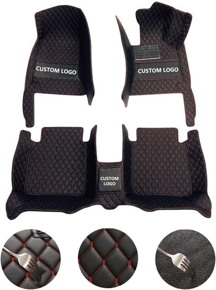 Custom All-Weather Protection Leather Car Floor Mats for Cars Sedan SUV Sports Car Waterproof Floor Mat (Black Beige)