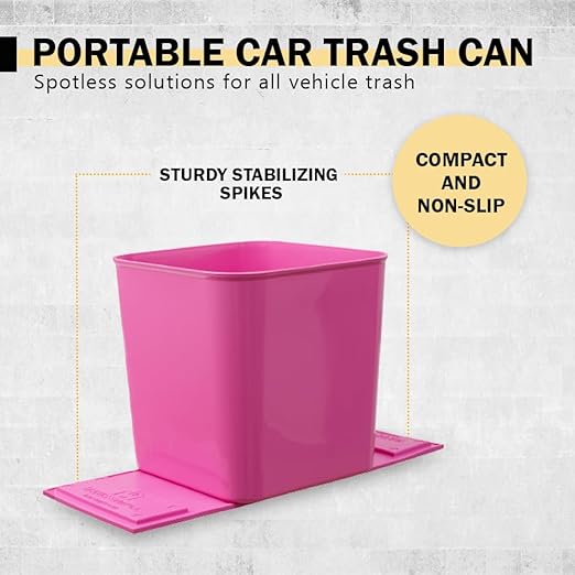 Car Trash Can for Vehicles Leakproof Compact Garbage Bin w/ Stability Flap, Anti-Slip Base, Portable Trash Holder for Cars, Trucks, SUVs, Minivans Compact, Easy to Clean Auto Container Organizer Pink