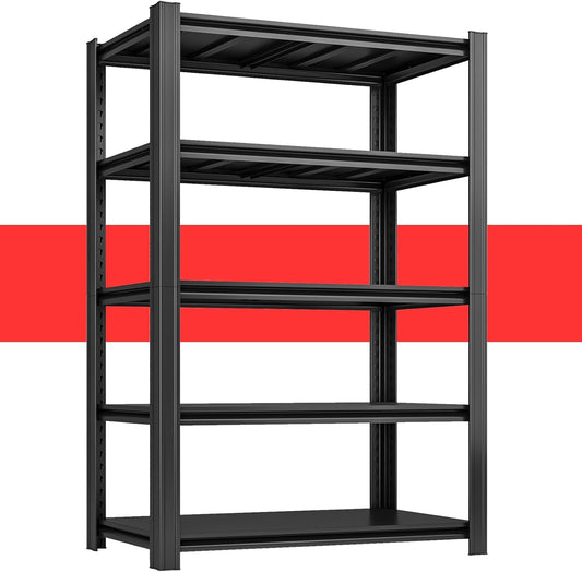 84" H x 47.24" W 5 Tier Metal Garage Shelves, 3000 LBS Adjustable Storage Shelving Unit for Warehouse, Basement, Kitchen, Store Display, Flower Stand, Office, Classroom, 24" D, Black