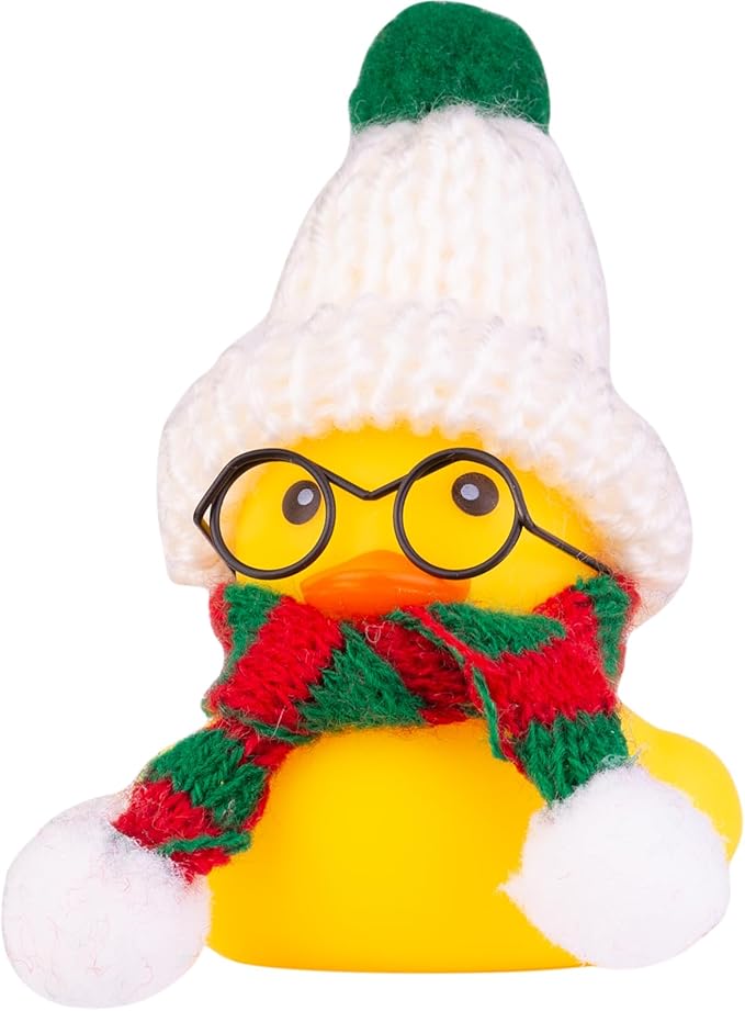 Christmas Rubber Ducks Toys Car Ornaments Yellow Duck Car Dashboard Decorations with Mini Beanie Hat Scarf and Sunglasses for Winner Home Christmas Decor, 2 Inches(E1)
