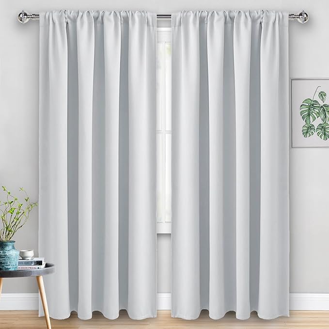 JIUZHEN Room Darkening Curtains - Thermal Insulated Window Curtains, Rod Pocket Curtains for Bedroom Living Room Office, Blackout Curtain 2 Panels with Tiebacks, 60 x 96 Inch, Greyish White
