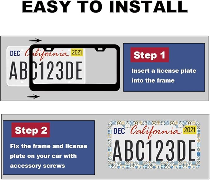 2pcs Vintage European Mediterranean Style Blue and White License Plate Frame for Women, Spanish Style car Decorative tag Frames Girly,Italian Mediterranean License Plate Cover Holder for Vehicle
