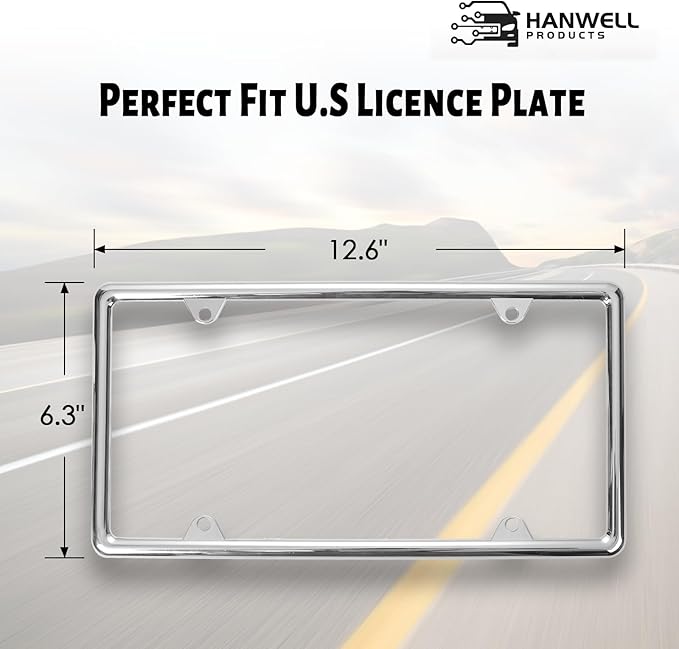 Chrome License Plate Frame Made of Zinc Alloy Metal, Universal Car Accessories,1 Pack License Plate Holder Never Rust and Unbreakable with Metal Screws, Chrome Caps and Screwdriver