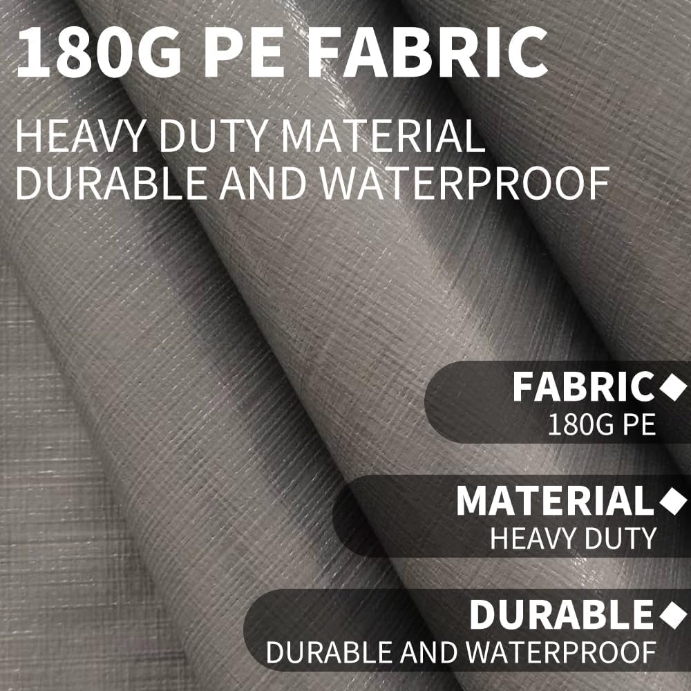 Rutile 10 x 20 FT Carport Replacement Cover - Heavy Duty Car Tarp Canopy Tent Garage Top Shelter With Fabric Leg Pole Skirts and Ball Bungees - Gray (Only Top Cover, Frame Not Included)