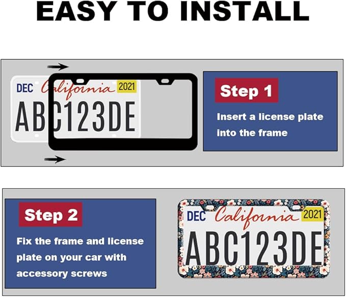 2pcs Cute Folk Floral License Plate Frame for Women, Colorful Flowers car Decorative tag Frames Girly,Beautiful Floral License Plate Cover Holder for Vehicle with Double Sided car Keychain tag