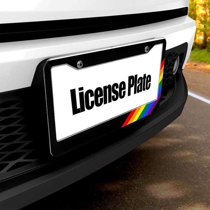 Gay Rainbow License Plate Frame - 1 Pack Personalized Aluminum Car License Plate Cover Pride LGBT License Plate Holder Universal US-Canada 2 Hole Auto Car Tag for Women/Men