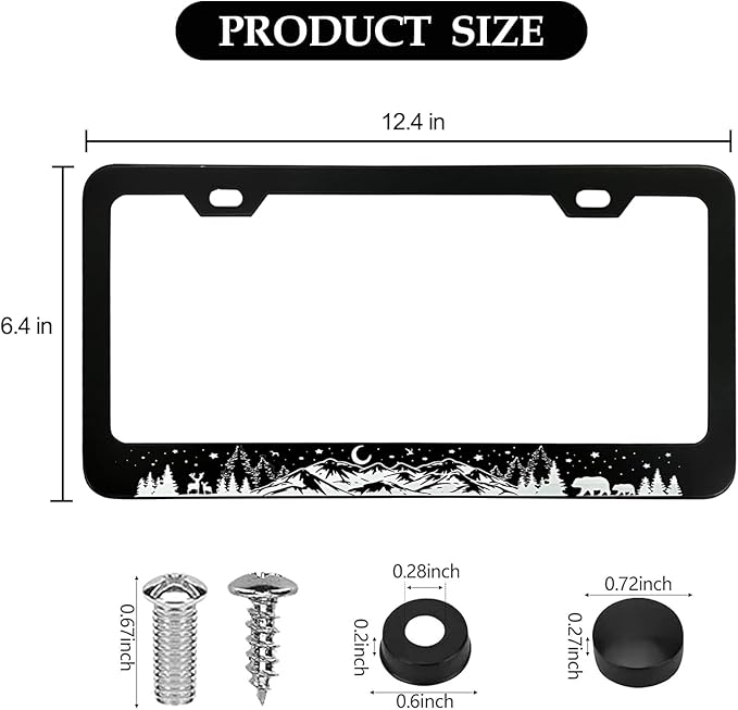 Mountains License Plate Frame - 2 PCS Deer Bear Forest Starry Sky Mountain Aluminum Metal License Plate Frames Holder Covers, Car Decorative Tag Frames for Standard Us 12x6 Inch
