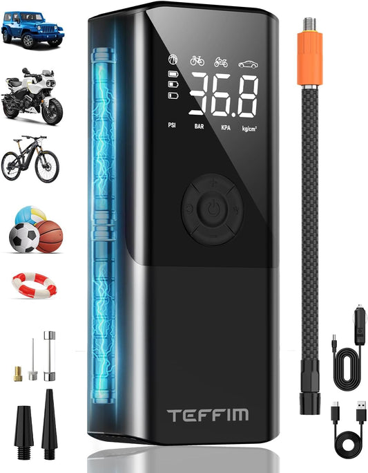 Tire Inflator Portable Air Compressor - 150PSI & 20000mAh Battery, 12V Smart Air Pump for Car Tires, 6X Tire Pump with Pressure Gauge, Auto Shut-off, Motorcycle, SUV, Bike Pump, Bicycle, Balls