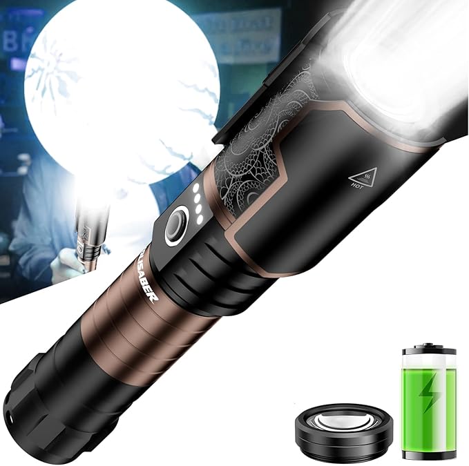 LED Rechargeable Flashlights, Super Bright 99,000 Lumens Tactical Flashlight with Ignition Lens, 6 Modes Zoomable Waterproof Brightest Powerful Flash Light for Camping & Emergency Home Gift