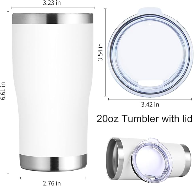 DOMICARE 20oz Tumbler with Lid Stainless Steel Tumblers Bulk, Double Wall Vacuum Insulated Coffee Travel Mug Powder Coated Tumbler, 4 Count (Pack of 1) White