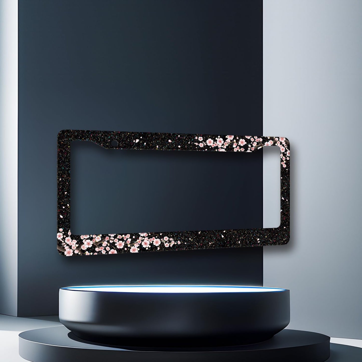 Bling Cherry Blossom License Plate Frame Pink Floral License Plate Stainless Steel Auto Parts Colorful License Plate Holder for Women Decoration with Screws License Plate Holder 12"x6"