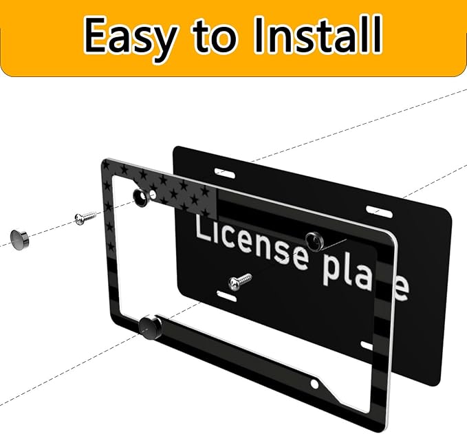 License Plate Frame 2 Pack Front Rear Aluminum Metal Rust-Proof Universal Car Tag Frames Holder with 4 Holes Car Decor Accessory with Screws for Men Women - Black American Flag
