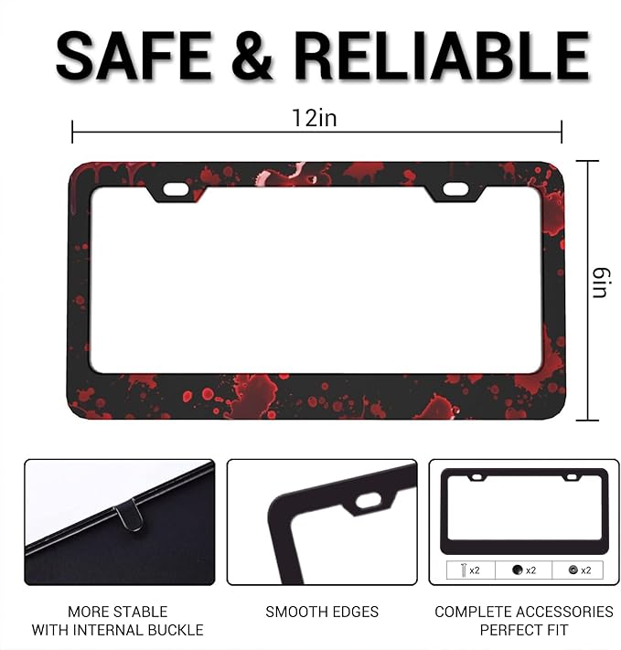 Red Blood Drop License Plate Frame, Halloween Funny License Plate Holder, Black Aluminum License Plate Covers, 2 Holes & Screws, 6 X 12 in