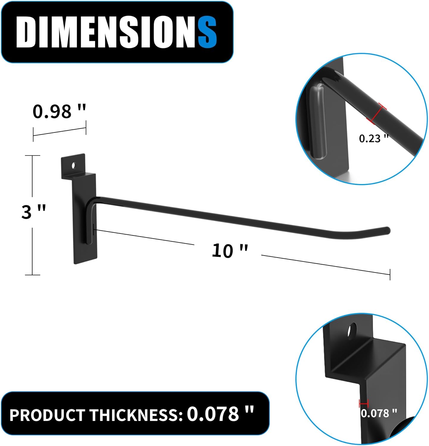 Heavy-Duty Slatwall Hooks (10 inch) - Black Metal Storage Solution - 25 Pack for Garage, Workshop, & Retail Displays