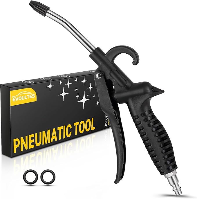 High Flow Air Blow Gun with Rubber Guard, Air Nozzle Blower Gun Angle Bent Jet Nozzle & 1/4" Standard Quick Plug, Air Gun for Air Compressor Accessories Pneumatic for Dust Removal Cleaning Tool