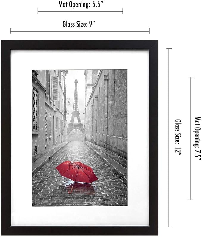 Americanflat 9x12 Picture Frame in Black - Displays 6x8 With Mat and 9x12 Without Mat - Composite Wood with Shatter Resistant Glass - Horizontal and Vertical Formats for Wall (2-Pack)