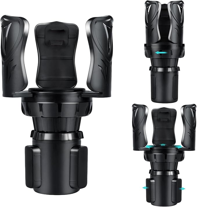 Car Cup Holder Expander, Cup Holder Adapter with Adjustable Telescopic Arm, Compatible with Yeti, Stanley 10 to 46 oz Large Water Bottles, Coffee Cups, Adjustable Base, Non-Slip Base, Black