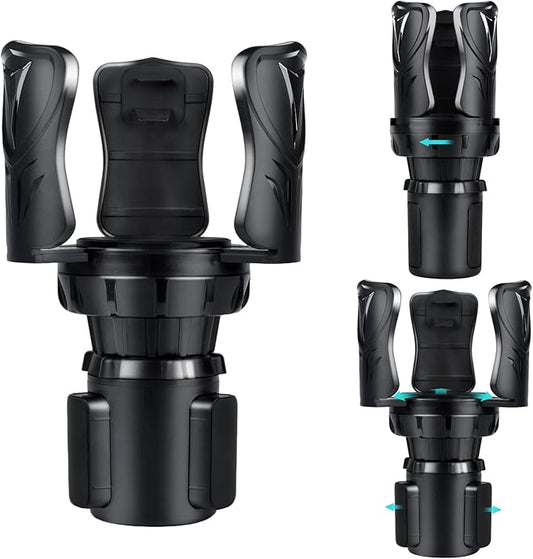 Car Cup Holder Expander, Cup Holder Adapter with Adjustable Telescopic Arm, Compatible with Yeti, Stanley 10 to 46 oz Large Water Bottles, Coffee Cups, Adjustable Base, Non-Slip Base, Black
