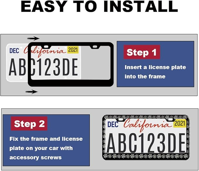 1pcs Black and White Daisy License Plate Frame for Women, Daisies Floral car Decorative tag Frames Girly, Flower License Plate Cover Holder for Vehicle with Double Sided car Keychain tag