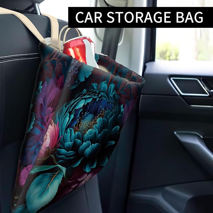 Car Trash Can, Cute Car Trash Bag, Hanging Car Organizer and Storage Bag, Trash Bin for Car Accessories, Vehicle, Travelling, Camping Cute Beautiful Flowers