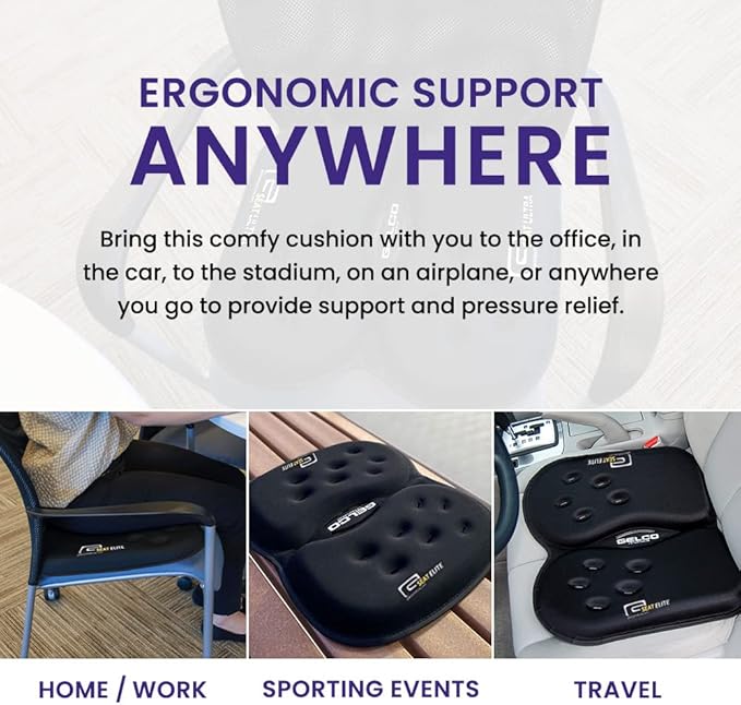 GSeat Elite Orthopedic Gel and Foam Seat Cushion for Coccyx, Back, Tailbone, Prostate, Postnatal, and Sciatica - Gray