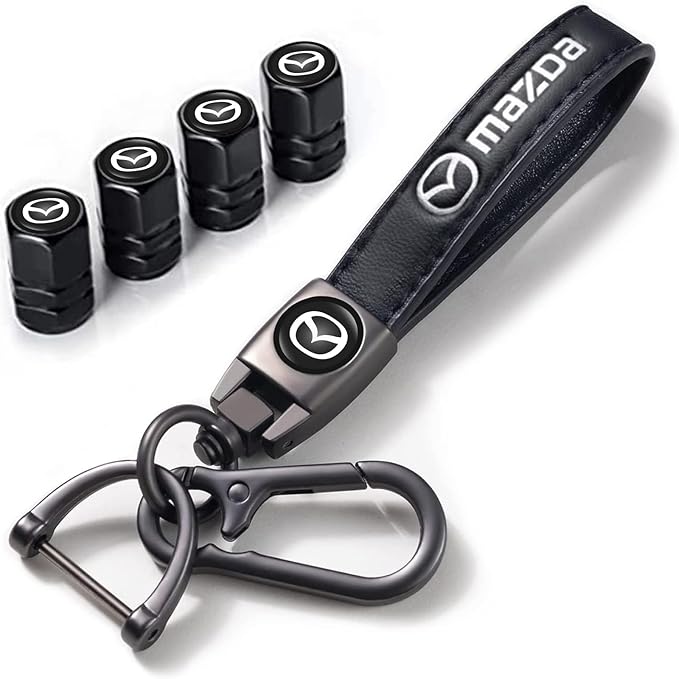 Combo of Car Tire Valve Caps&Car Key Chain Cars Compatible with Mazda M2 M3 M5 M6 MX5 RX7 RX8 A8 CX9 MX6 R3 CX-5 CX-7 CX-8, 4pcs Car Tire Dust Caps& Car Keychain Accessories