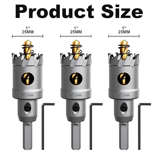 Metal Hole Saw 1" (25mm) 3Pcs Set Heavy Duty Tungsten Carbide Tipped Hole Cutters Set with L-flench, for Steel Iron,Aluminum,Stainless stell,Plastic