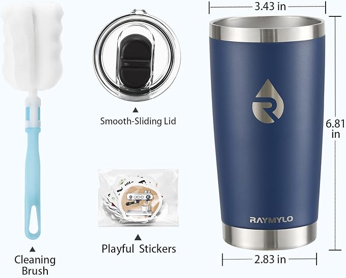 20 oz Coffee Tumbler - Insulated Stainless Steel Travel Mug for Hot/Cold, Spill Proof with BPA-Free Detachable Lid, Coffee Cup Fits Most Car holder, Includes Chic Stickers, Navy Blue