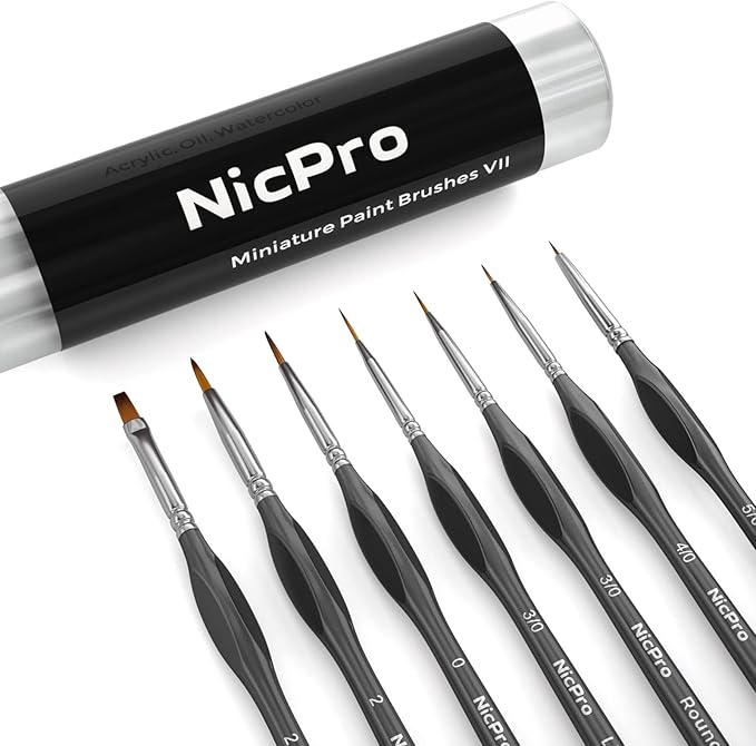 Nicpro 7 PCS Micro Fine Detail Paint Brush Set, Small Miniature Fine Tip Detail Brushes Kit for Acrylic Oil Watercolor, Models, Paint by Numbers, Miniature Painting, Craft, Rock Painting (Black)