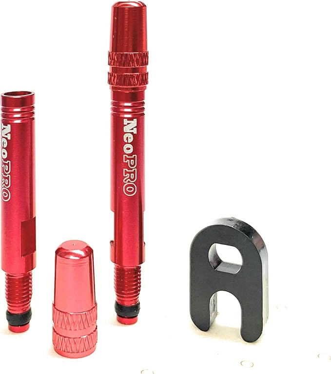 NeoPRO Presta Valve Extension Extender Kit (Pack of 2) w/Valve Key and Cap - Available in 4 Lengths - 20,30,40,60 mm (Red, 30mm)