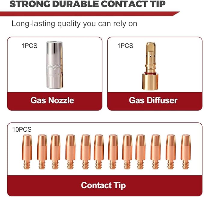 12-PK MIG Welding Gun Kit with .035" Tips - Nozzles - Diffusers Compatible with Lincoln Magnum PRO 250L/300L (KP2744-035, KP2742-1- 62R, KP2746-1) (.035" Kit)