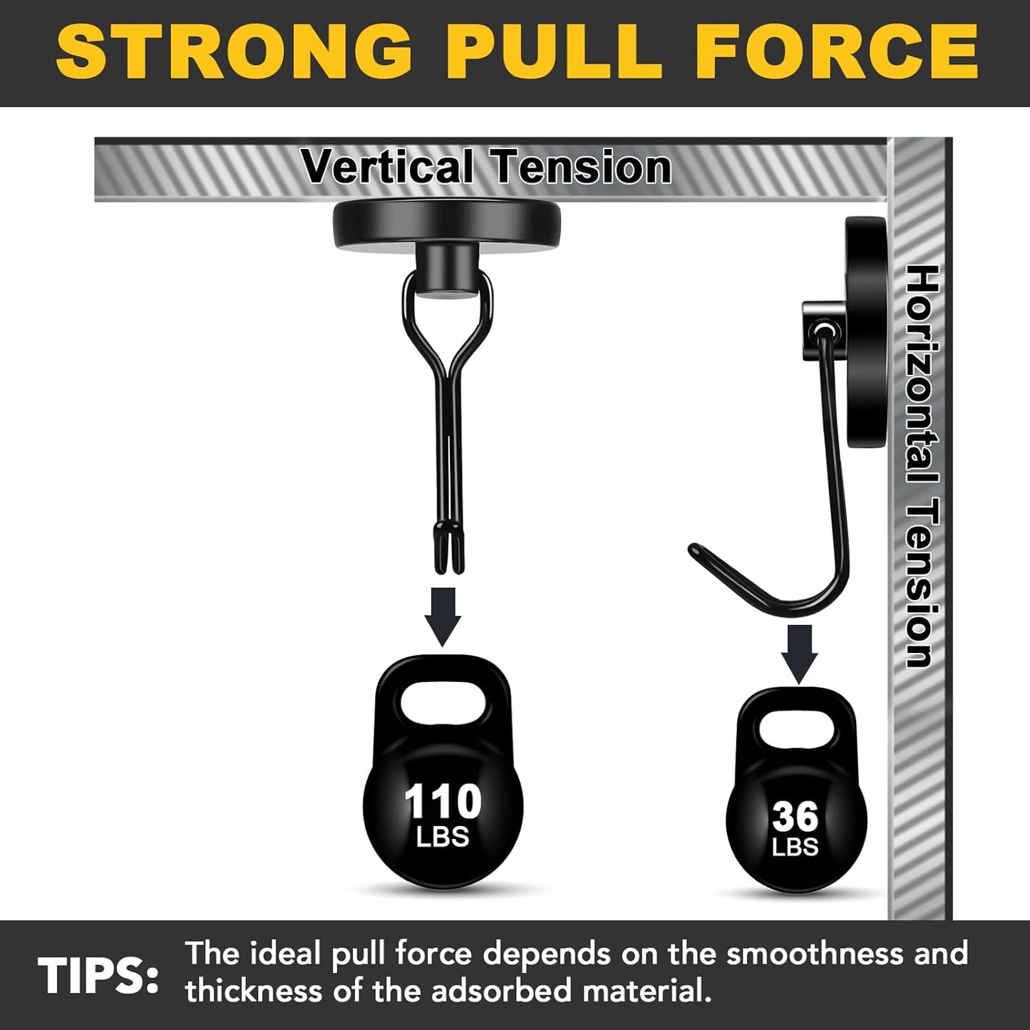 MIKEDE Strong Magnetic Hooks, 110LB Swivel Magnetic Hooks Cruise, Black Neodymium Magnet Hooks Heavy Duty for Hanging, Grill, Cruise Cabins, Refrigerator, Grill, Kitchen, Locker - Pack of 12