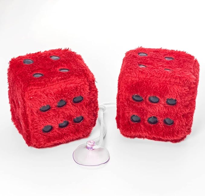Fuzzy Plush Dice for Car Mirror, Pair of Retro 3??Red Dice with Black Dots for Car Interior Hanging Ornament Decoration