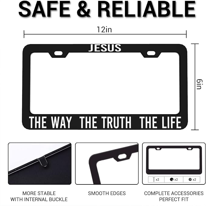Jesus License Plate Frames, The Way The Truth The Life License Plate Cover Holder, Christian Car Accessories, Aluminum Auto Tags Cover 2 Holes Screws 6 X 12 in